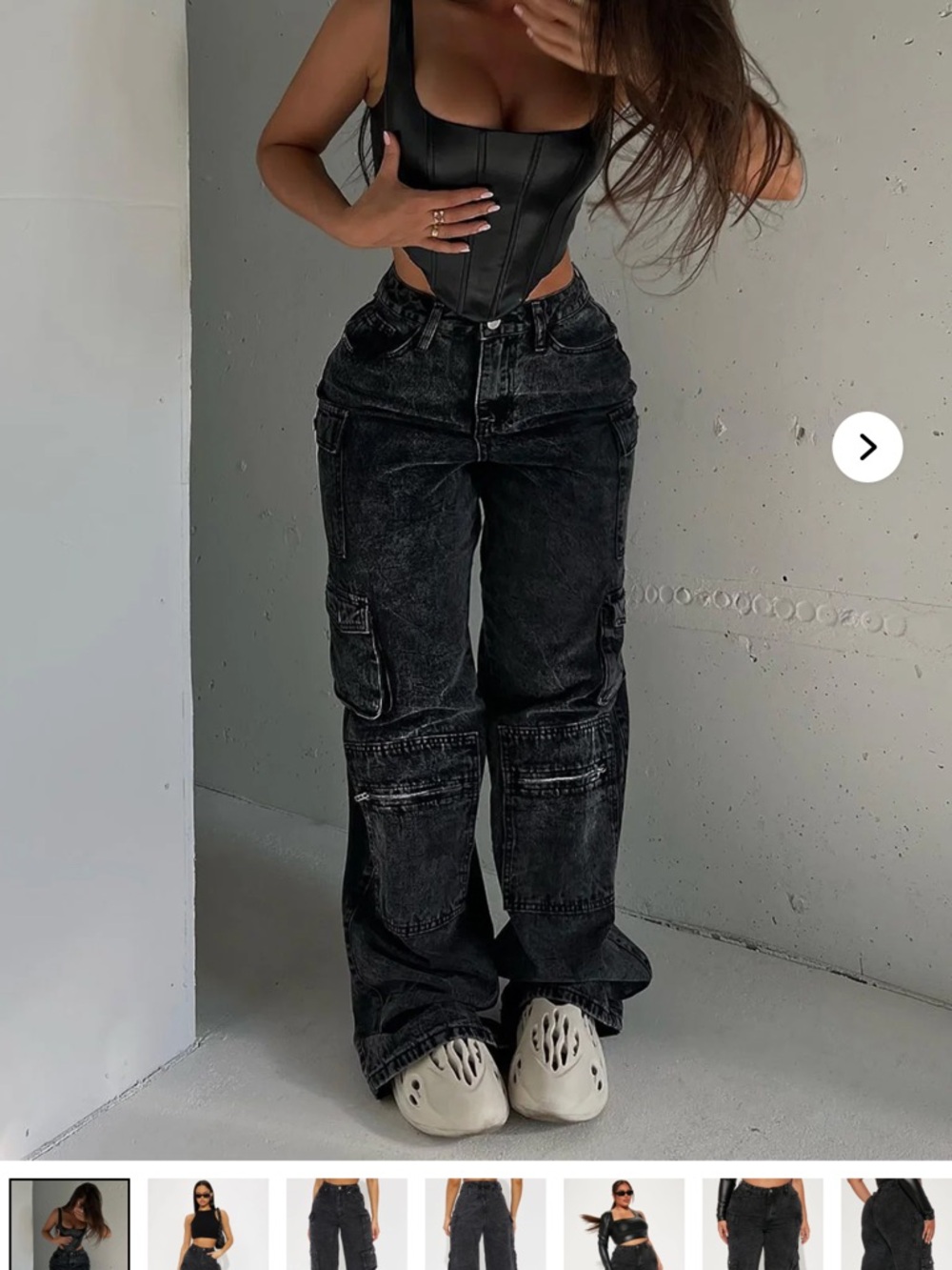 Black Washed Cargo Jeans for Women